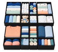 Relaxdays Organiseur de tiroir, noir | 16 pièces, pour commode IKEA Hemnes, 3 tailles, pour table à langer
