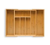 Relaxdays Organiseur de Tiroir pour la Cuisine Réglable 33,5x29-48x5 cm Range-Couverts Ajustable de 5 à 7 Compartiments en Bois de Bambou Télescopique Penderie Bureau Armoire, Nature
