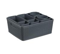 Relaxdays Organiseur de tiroirs 10 pièces, Insert, boîtes de Rangement, Tailles variées, boîte Plastique, Gris