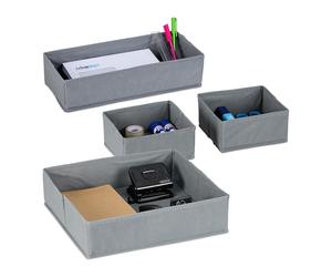 Relaxdays Organiseur de tiroirs, 4 pièces, système de Rangement Coiffeuse, 3 Tailles, boîtes, séparateurs, Gris