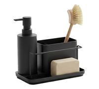 Relaxdays Organiseur d'évier en Fer avec Distributeur, Porte-éponge, 19x21x12 cm, Noir