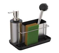 Relaxdays Organiseur d'évier inoxargenté avec Distributeur de Savon et Porte-éponge, 19x21x12 cm