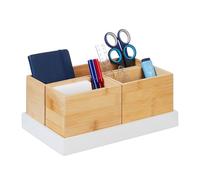 Relaxdays Organiseur en Bambou, 4 pièces, Fournitures de Bureau, cosmétiques, pour Bureau, Salle de Bain, Nature - Blanc