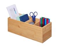 Relaxdays Organiseur de Bureau, 4 Compartiments, Bambou, HxLxP : 7,5x36x15 cm, Bureau, Salle de Bain, Rangement, Nature