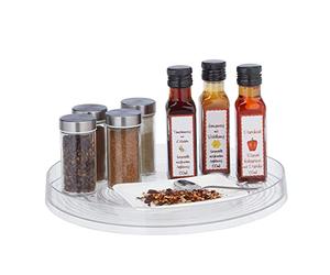 Relaxdays Organiseur frigo, diamètre : 30 cm, Rangement Cuisine et Salle de Bain, Rebord, Plateau Rotatif, Transparent