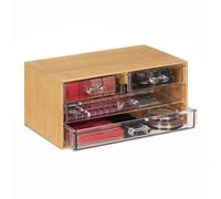 Relaxdays Organiseur de Maquillage, Bambou, 4 tiroirs, HxLxP : 11x23,5x15 cm, Rangement Bijoux, Nature/Transparent