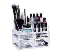 Relaxdays Organiseur Maquillage 4 Tiroirs Support Cosmétiques Rouge à Lèvres Vernis à Ongles Acrylique Transparent