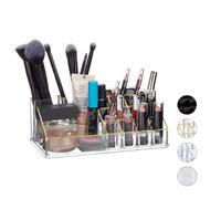Relaxdays Organiseur maquillage acrylique 16 compartiments, porte-rouges à lèvres, transparent/doré