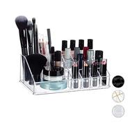 Relaxdays Organiseur Maquillage Acrylique 16 Compartiments, Transparent | Cosmétiques et rouges à lèvres