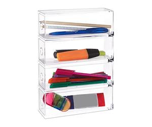 relaxdays Organiseur Maquillage Acrylique, 4 tiroirs, Vertical & Horizontal, tri, 25 x 17,5 x 6,5 cm, Transparent