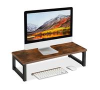 Relaxdays Organiseur pour écran de PC, rehausseur pour Le Bureau, HxLxP: 15x55x23 cm, Design Industriel, Marron - Noir