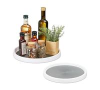 Relaxdays Organiseur pour Le frigo, Lot de 2, Rotatif, diamètre : 25 et 30 cm, pour Cuisine et Salle Bain, Blanc et Gris