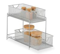 Relaxdays Organiseur pour Placard de Cuisine, 2 corbeilles coulissantes, en métal, H x L x P: 32 x 19 x 35,5 cm, argenté