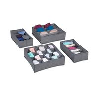 Relaxdays Organiseur sous-vêtements 4 pièces Système rangement boites pour armoire pour chaussettes gris foncé
