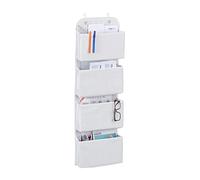 Relaxdays Organiseur Suspendu, 4 Compartiments, Porte avec Crochets, en Feutre, Bain et Bureau, Blanc