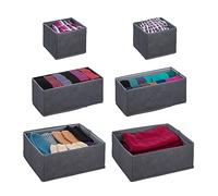 Relaxdays Organiseurs de tiroirs, 6 boîtes de Rangement pour l’Armoire, Le Dressing, etc, Pliables, 3 Tailles, Gris
