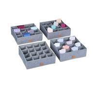 Relaxdays organiseurs sous-vêtements, Lot de 4, pour Chaussettes, Cravates, Foulards, boîtes de Rangement, Armoire, Gris