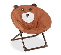 Relaxdays, ours Chaise Lune Enfants, filles et garçonnets, intérieur et extérieur, fauteuil pliable, polyester, fer, 1 élément, Marron