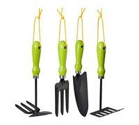 Relaxdays Outillage de Jardin, Jeu de 4 pièces, truelle à Fleurs, serfouettes, Jeu d’Outils pour Plantes, en Fer, Vert