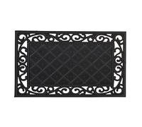 Relaxdays Paillasson 75x45 cm tapis de sol antidérapant caoutchouc rectangle résistant aux intempéries motifs fleurs, noir, 80 x 150 cm