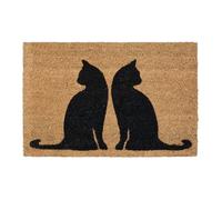 Relaxdays Paillasson Coco, 40 x 60 cm, Tapis de Porte Motif Chats, intérieur, extérieur, antidérapant, Nature/Noir