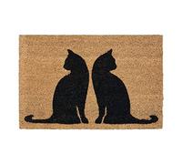 Relaxdays Paillasson Coco, 40 x 60 cm, Tapis de Porte Motif Chats, intérieur, extérieur, antidérapant, Nature/Noir