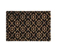 Relaxdays Paillasson Coco, 40x60 cm, Ornements Floraux, intérieur, extérieur, Tapis de Porte antidérapant, Nature/Noir
