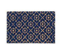 Relaxdays Paillasson Coco, 60x40 cm, antidérapant, résistant aux intempéries, Tapis de Porte, Design Floral, Bleu/Nature