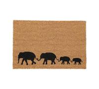 Relaxdays Paillasson Coco 60x40 cm, Tapis avec éléphants, antidérapant, résistant, intérieur, extérieur, Nature - Noir