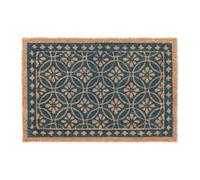 Relaxdays Paillasson coco Design floral - Tapis de porte caoutchouté 60 x 40 cm Bleu/Nature