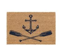 Relaxdays Paillasson Coco, Ancre et rames, 60x40 cm, antidérapant, résistant, intérieur, extérieur, Nature/Bleu foncé