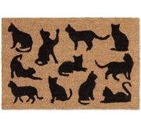 Relaxdays Paillasson Coco, Motif Chats, Tapis d’entrée Pratique, 40x60 cm, revêtement antidérapant en PVC, Nature/Noir