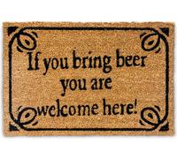Relaxdays 10019010 Paillasson en fibres de coco inscription anglais "si tu amènes une bière tu es bienvenu" tapis de sol Lxl: 60 x 40 cm natte entrée essuie-pieds tapis de plancher antidérapant PVC Marron