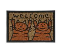 Relaxdays Paillasson Coco, Tapis d’entrée, Chat Welcome, 60x40 cm, Caoutchouc, intérieur, extérieur, Orange/Nature, 1 unité