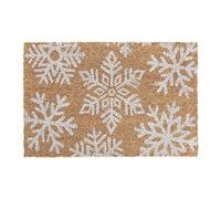 Relaxdays Paillasson Coco, Flocons de Neige, antidérapant, 60 x 40 cm, pour intérieur et extérieur, Nature/Blanc