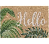 Relaxdays Paillasson Coco, Inscription Hello, résistant aux intempéries, 40x60 cm, intérieur et extérieur, Naturel/Vert