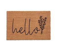 Relaxdays Paillasson Coco, « Hello », 60x40 cm, Motif Floral, entrée, intérieur extérieur, antidérapant, Nature/Noir