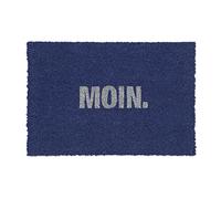 Relaxdays Paillasson Coco, Inscription en Allemand «Moin», 40x60 cm, résistant, antidérapant, Tapis de Porte, Bleu/Blanc