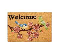 relaxdays Paillasson Coco, Inscription Welcome & Motif Cerisier, Tapis d’entrée intérieur & extérieur, 40x60 cm, Nature