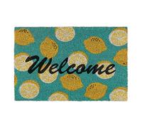 Relaxdays Paillasson Coco, Inscription Welcome & Motif Citrons, Tapis d’entrée intérieur & extérieur, 40x60, Vert/Jaune
