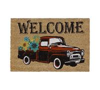 Relaxdays Paillasson Coco, Inscription Welcome & Motif Voiture, Tapis d’entrée intérieur & extérieur, 40x60 cm, Nature