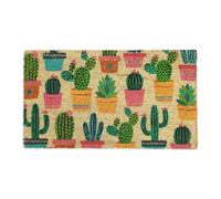 Relaxdays Paillasson Coco, Tapis d’entrée Motif Cactus, antidérapant, intérieur & extérieur, 75x42 cm, Multicolore