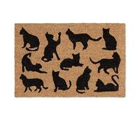 Relaxdays Paillasson Coco, Motif Chats, Tapis d’entrée Pratique, 40x60 cm, revêtement antidérapant en PVC, Nature/Noir