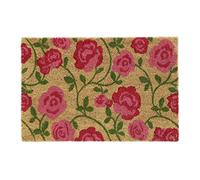 Relaxdays Paillasson Coco, Motif de Roses, Tapis de Porte 40x60 cm, intérieur, extérieur, antidérapant, Rose Vif/Nature, 1 unité