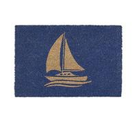 relaxdays Paillasson Coco, Motif voilier, Tapis d’entrée extérieur & intérieur, Maritime, L x P 60 x 40 cm, Bleu/Nature