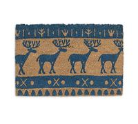 Relaxdays Paillasson Coco, Noël, Renne, 60x40 cm, Tapis d’entrée pour intérieur et extérieur, antidérapant, Bleu/Nature