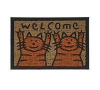 Relaxdays Paillasson Coco, Tapis d’entrée, Chat Welcome, 60x40 cm, Caoutchouc, intérieur, extérieur, Orange/Nature, 1 unité