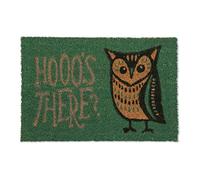 Relaxdays Paillasson Coco, Tapis d’entrée Hibou, 40x60 cm, antidérapant, résistant, intérieur et extérieur, Vert/Nature, 1 unité