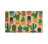 Relaxdays Paillasson Coco, Tapis d’entrée Motif Cactus, antidérapant, intérieur & extérieur, 75x42 cm, Multicolore