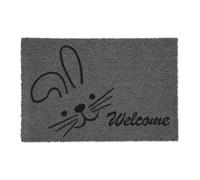 Relaxdays Paillasson Coco, Welcome, Motif de Lapin, Tapis de Porte, intérieur, extérieur, 40x60 cm, Pratique, Gris/Noir, 1 unité